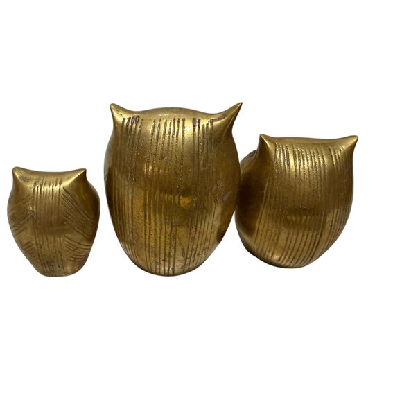 Brass Owl Set of 3 Figurines 3" 2.5" 2" Decorative MCM Vintage - Picture 6 of 11
